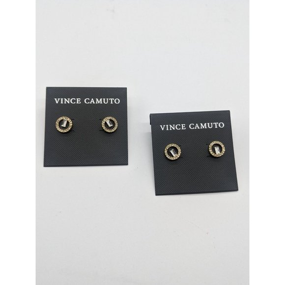 NEW Vince Camuto Rhinestone Studded Earrings Set (2) Gold - Picture 1 of 4